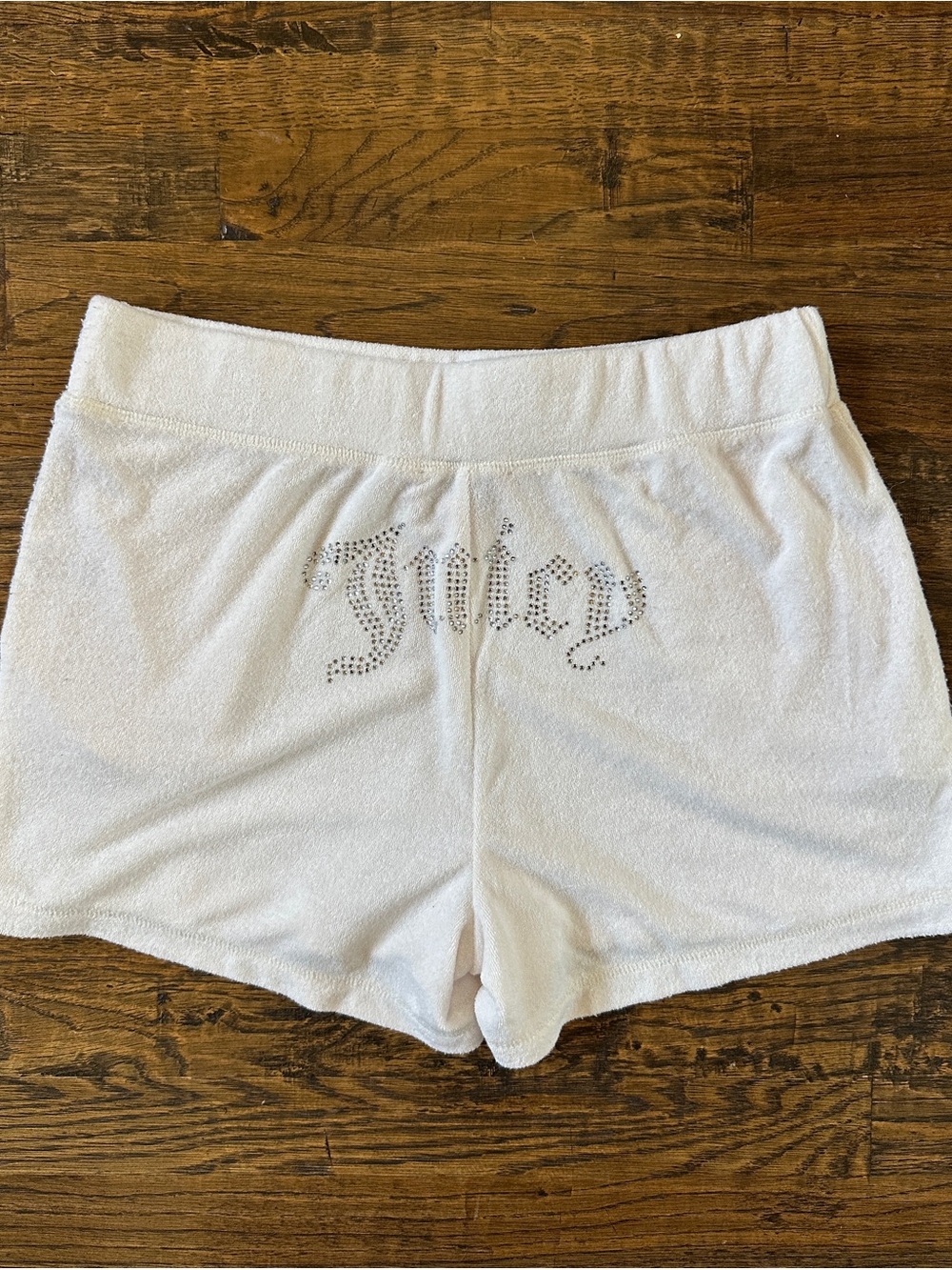 Juicy Couture Y2K White Velour Lounge Sleep Rhinestone Shorts Embellished Medium